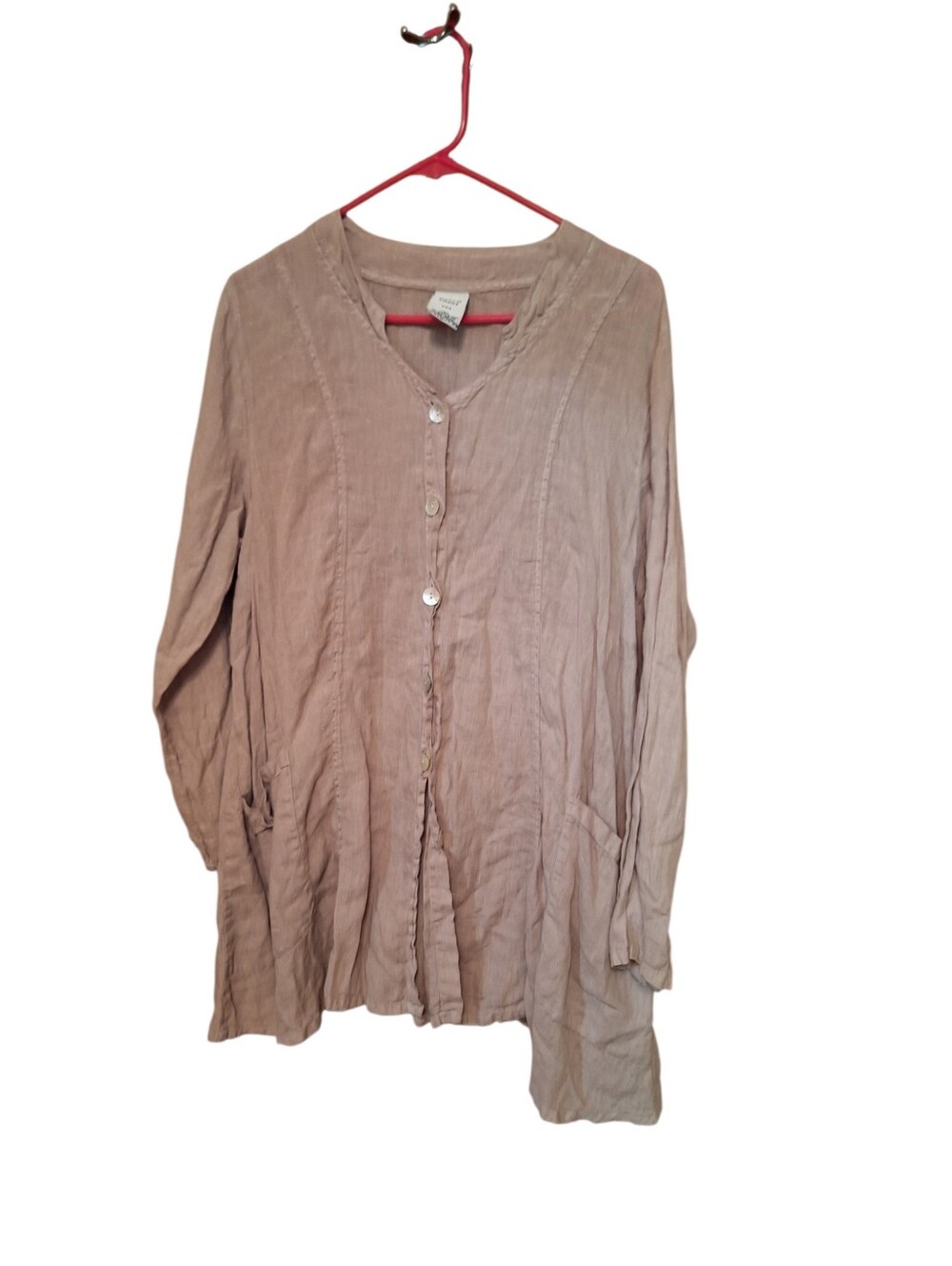 Match Point Button UP Blouse 100% Linen long Sleeve Pullover Boho Lagenlook USA